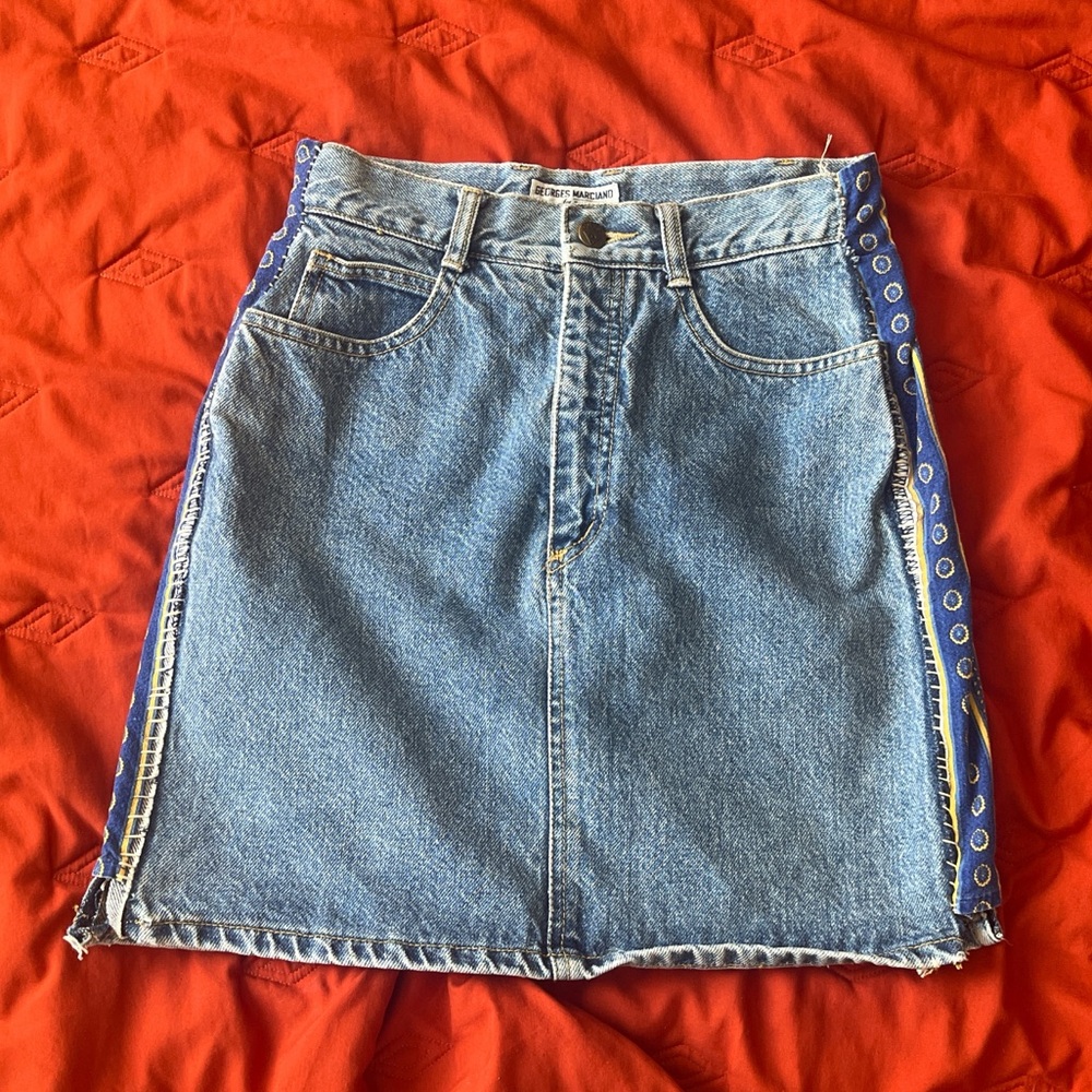 VINTAGE 80’s Georges Marciano for GUESS denim reworked jean miniskirt